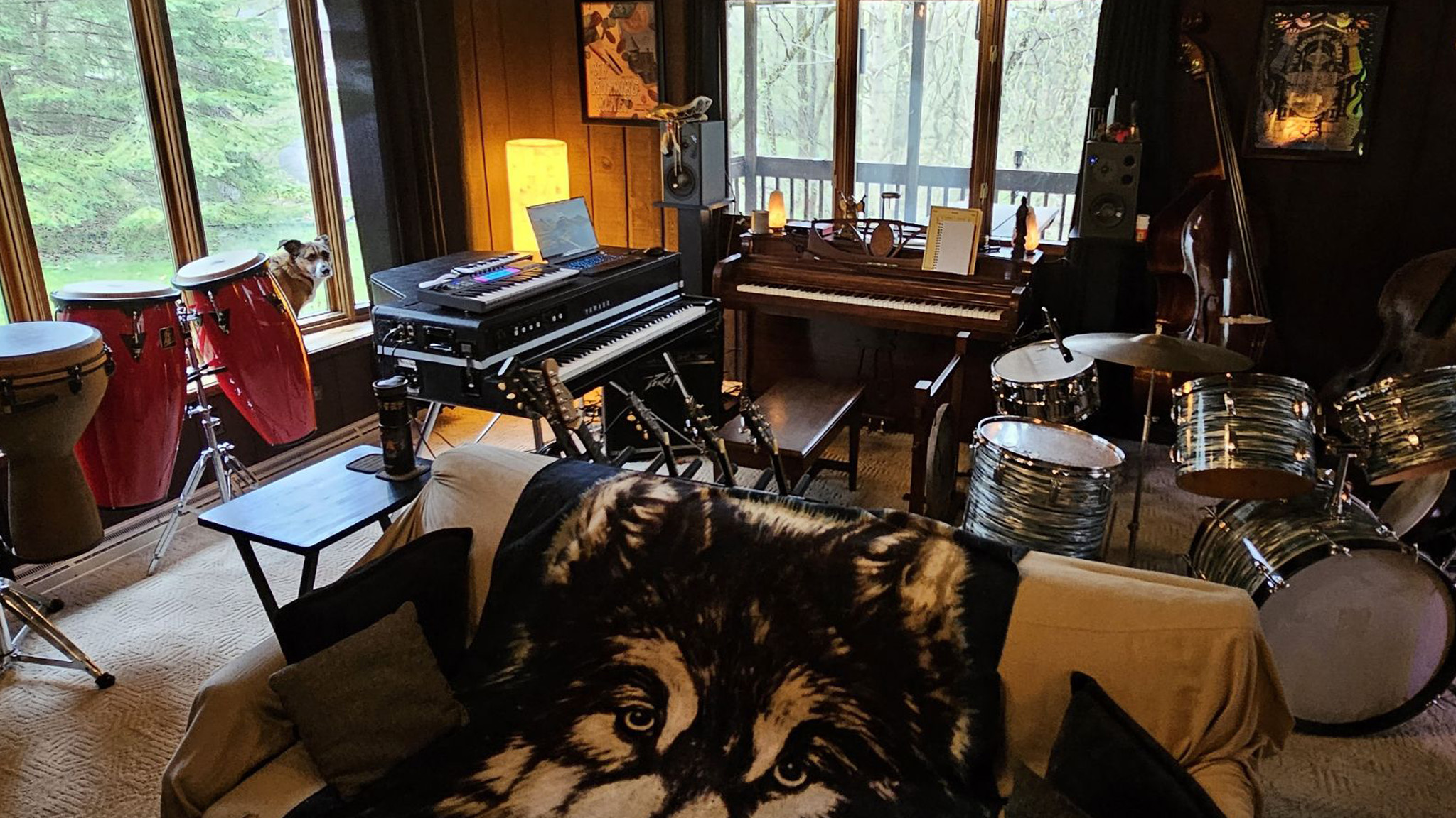 Inside the studio — instruments and warm light